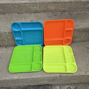 (4) 5-Section Plastic Lunch Trays 10" Reusable Serving Homeschool Party Tray